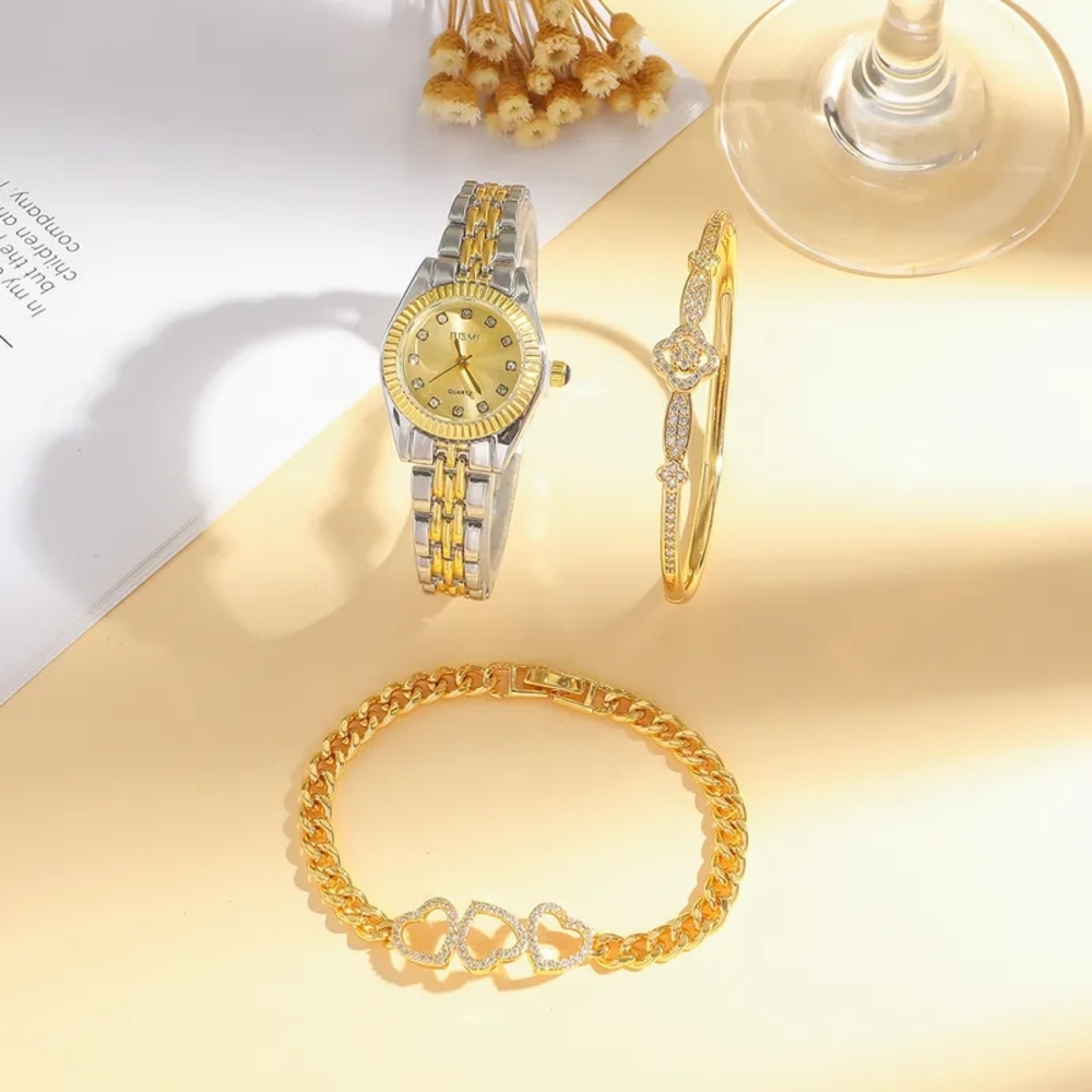 Elegant Gold and Silver Women's Watch Set